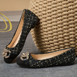 jkthpu-45 Metallic Chain SquareToe Flats Versatile for All Seasons