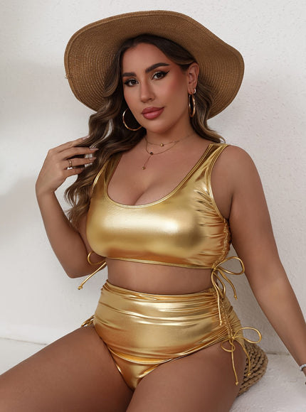 KissICON Metallic Curve Bikini – High-waisted Drawstring Detail