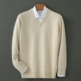 KissICON mi DBR025 / M / Pack of 1 Luxurious Mens Pure Mink VNeck Knit Sweater