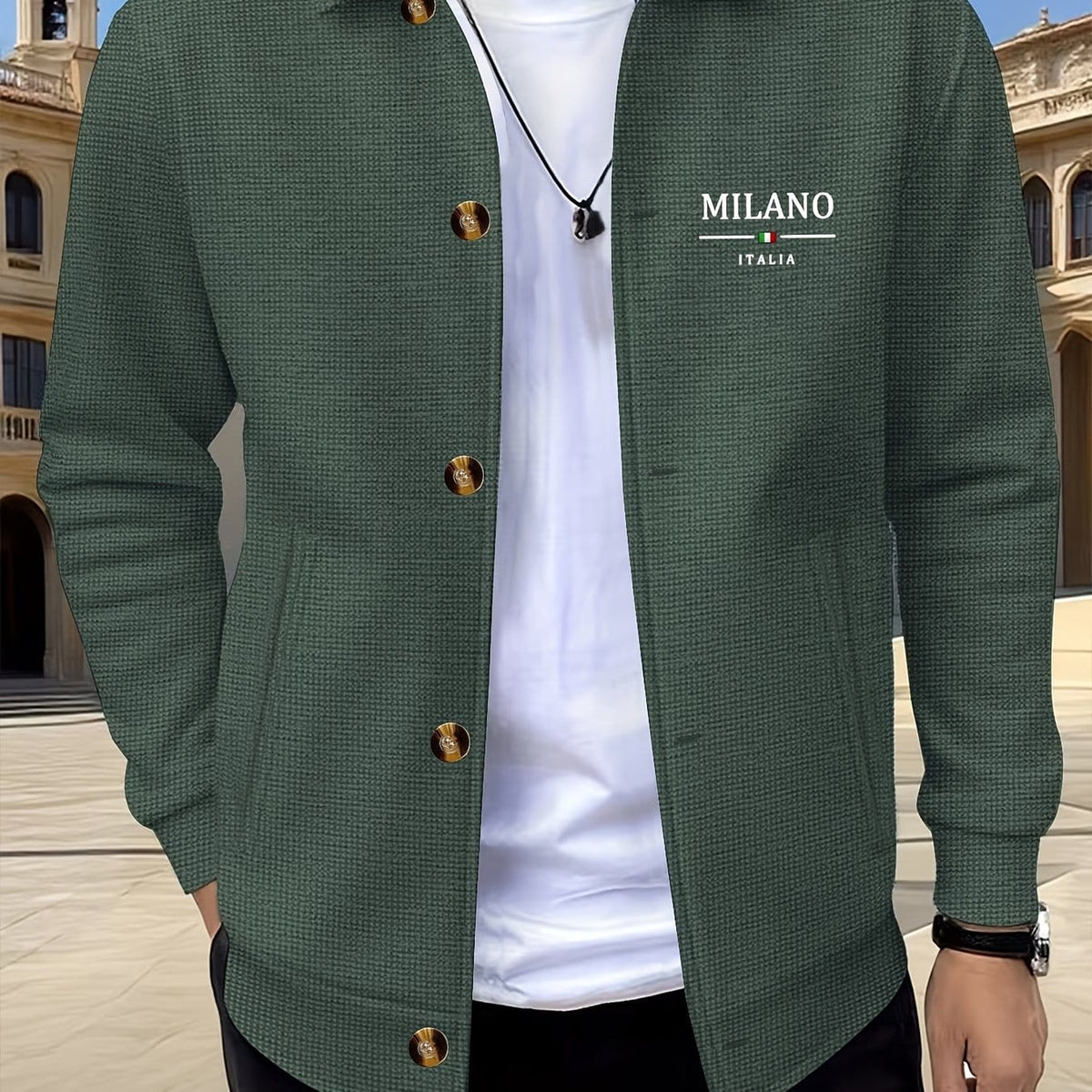 KissICON Military Green Milan / UK 36 Luxury Waffle Knit Lapel Jacket Smart Casual Menswear