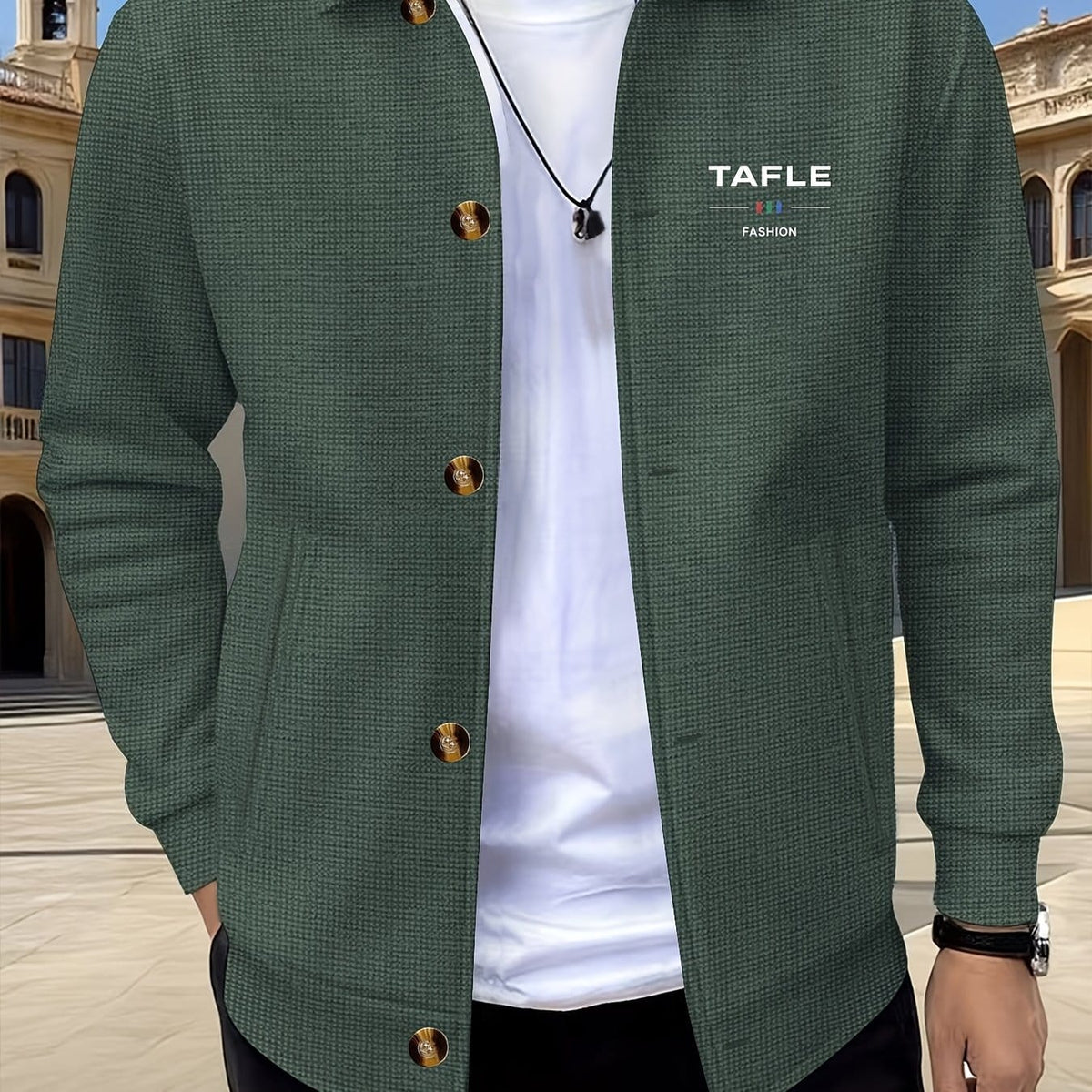 KissICON Military Green TAF / UK 42 Luxury Waffle Knit Lapel Jacket Smart Casual Menswear