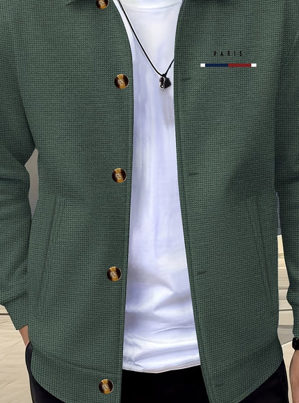 KissICON Military Green / UK 40 Luxury Waffle Knit Lapel Jacket Smart Casual Menswear