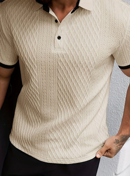 KissICON Milkshake / UK 40 Mens Soft Jacquard ColorBlock Polo Casual  Business Essential