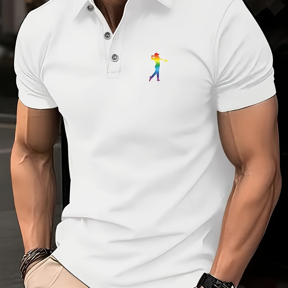 KissICON Milky / UK 40 SpringSummer Mens Printed ShortSleeve Golf Shirt