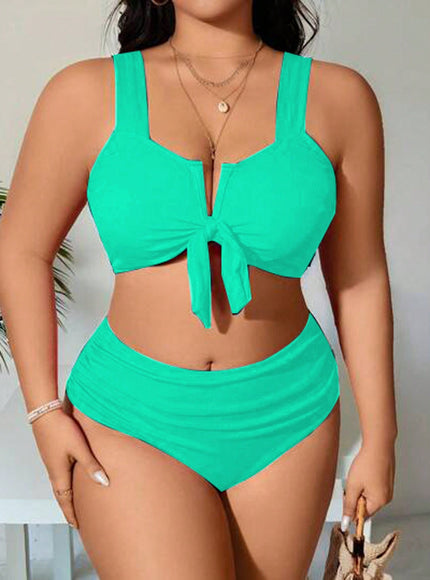 KissICON Mint Green / 0XL Curve 2 Pieces Plain Separate Holiday Swimwear