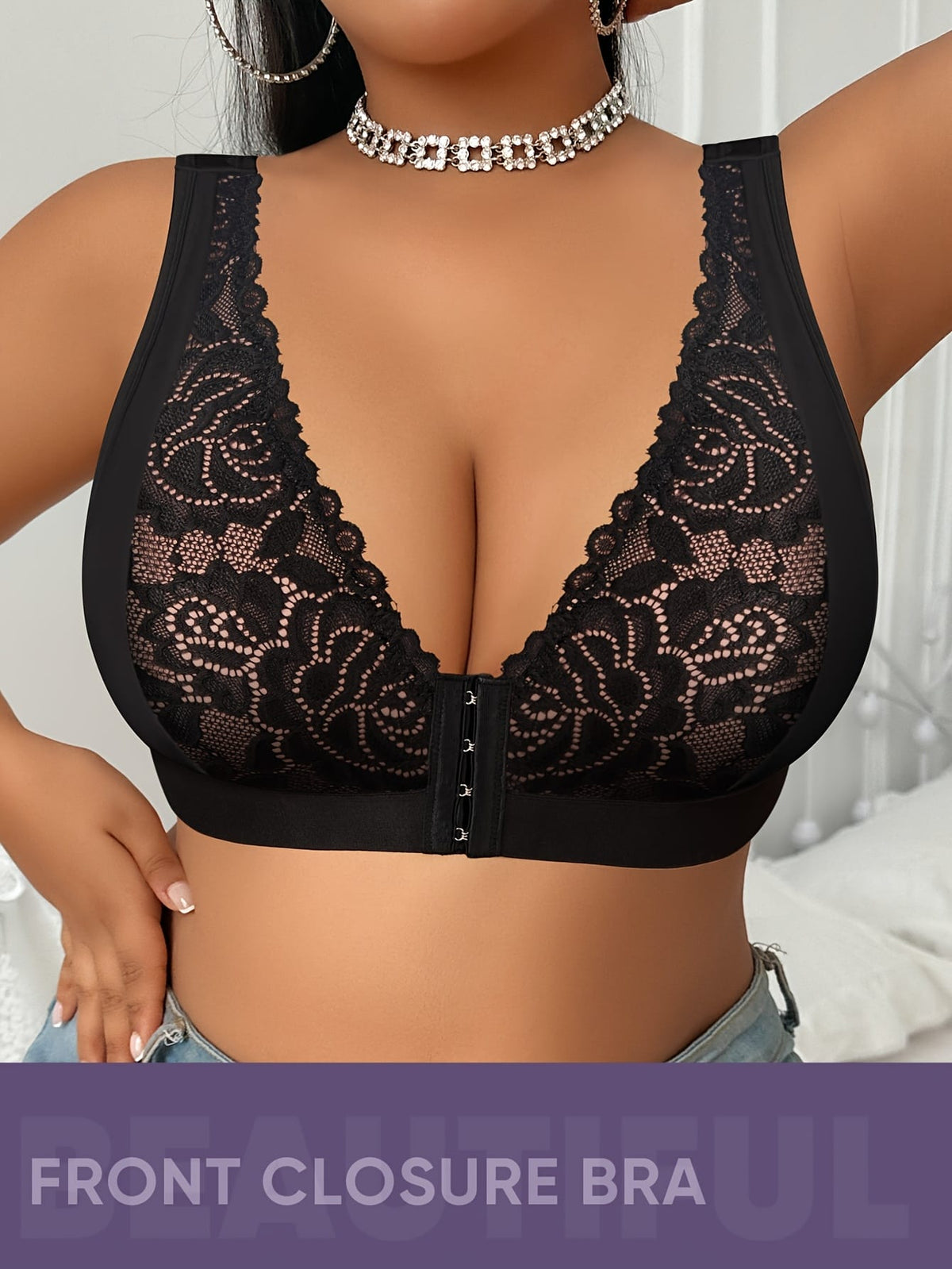 jkthpu-45 MIOTAN Elegant Front Closure Breathable Mesh Comfort Bra