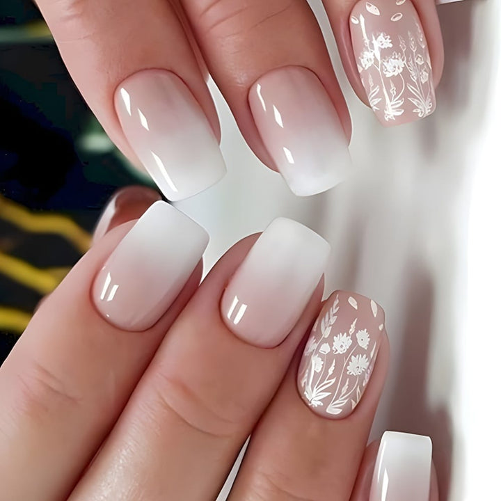 KissIcon 24Pcs Press On Nails Short Pink White