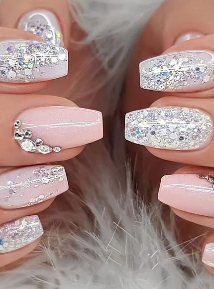KissICON Miss KissIcon Ballet Pink Nails Glitter Rhinestones - Glossy