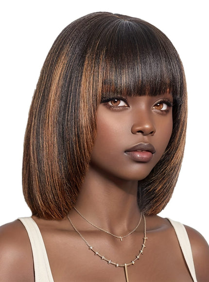 KissICON Mixed Brown / 14inch Kissicon 14 Straight Bob Wig Bangs