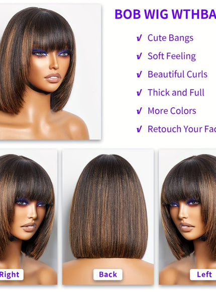 KissICON Mixed Brown / 14inch Kissicon 14 Straight Bob Wig Bangs