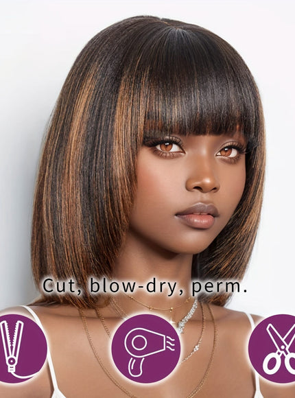 KissICON Mixed Brown / 14inch Kissicon 14 Straight Bob Wig Bangs