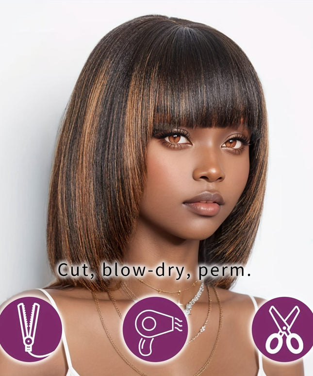 KissICON Mixed Brown / 14inch Kissicon 14 Straight Bob Wig Bangs