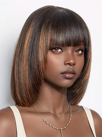 KissICON Mixed Brown / 14inch Kissicon 14 Straight Bob Wig Bangs