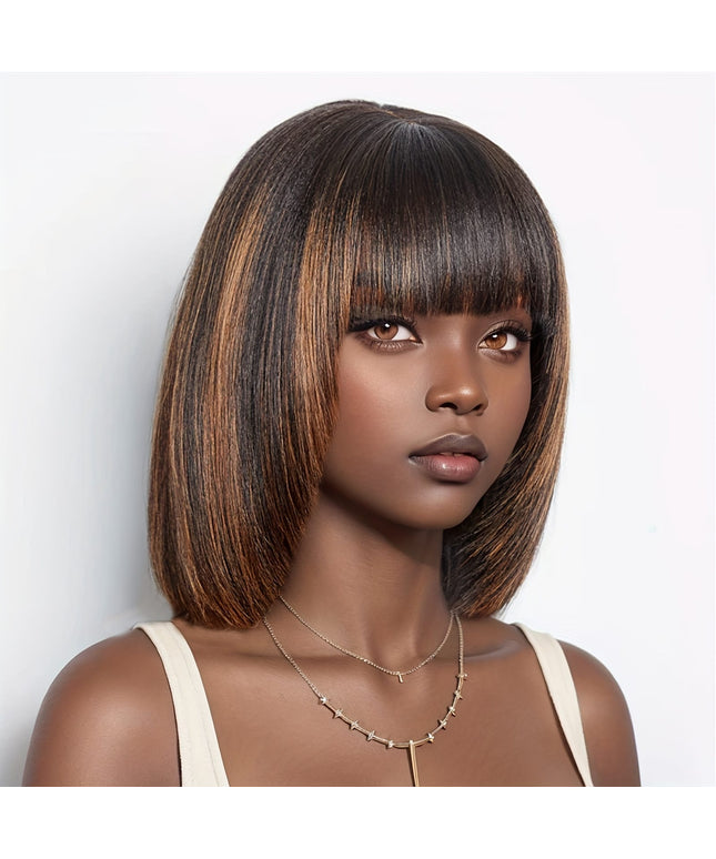 KissICON Mixed Brown / 14inch Kissicon 14 Straight Bob Wig Bangs