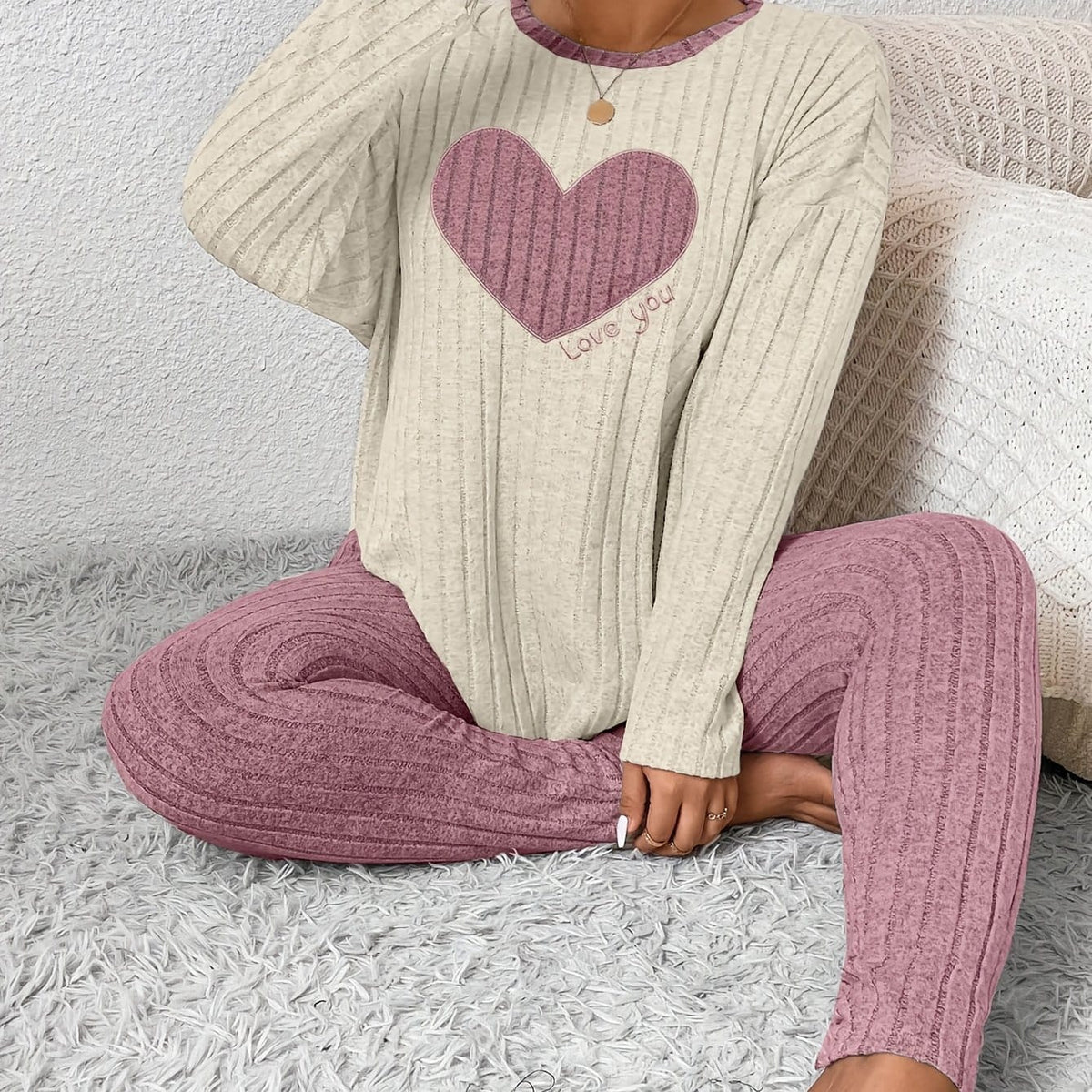 jkthpu-45 Mixed Color 1 / UK 18 2pcs Plus Size Women's Pajama Sets - Heart