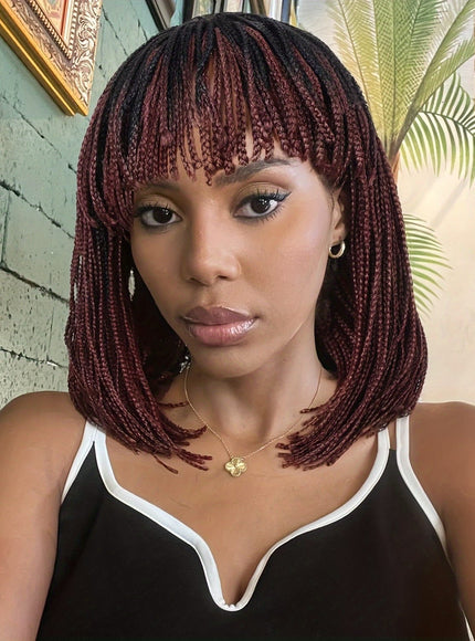 KissICON Mixed Color / 12inch Braid Wig Short Box – Braids Bangs Synthetic