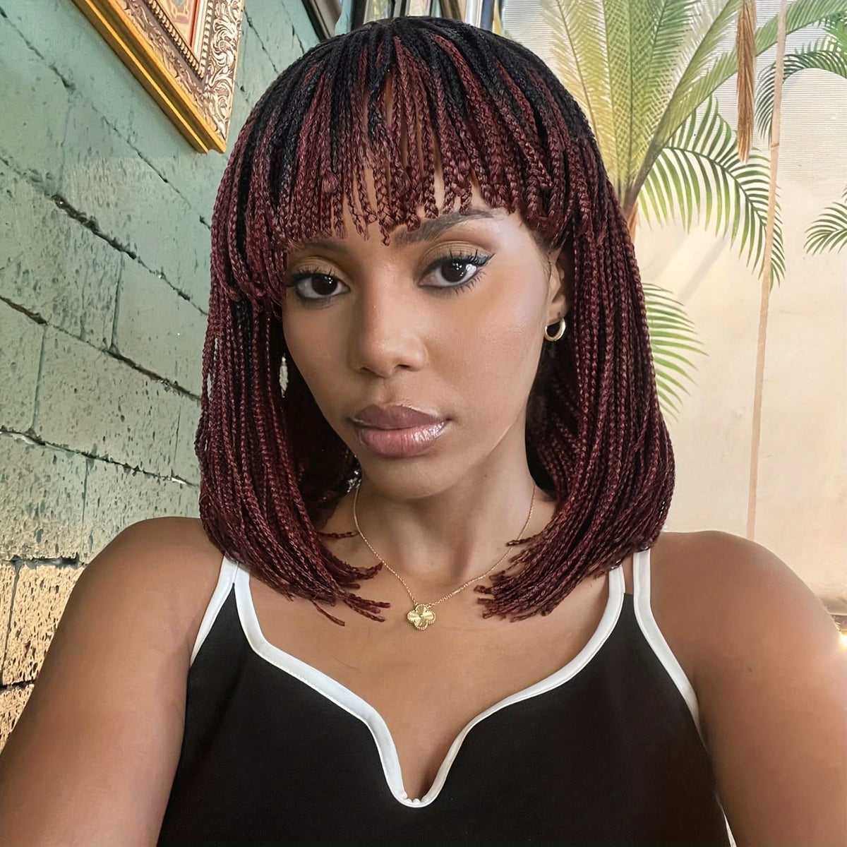 KissICON Mixed Color / 12inch Braid Wig Short Box – Braids Bangs Synthetic