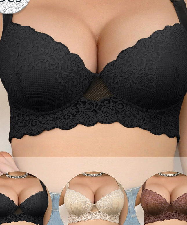 KissICON Mixed Color / 1XL 3pcs Curve Women's Black Lace Bras –
