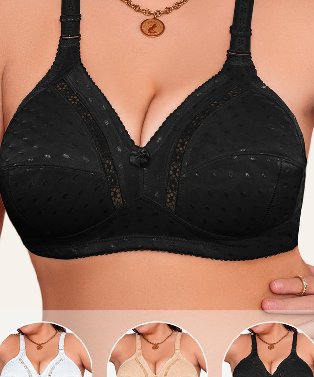 KissICON Mixed Color / 1XL 3pcs Women's Elegant Front Bow Bra – No Underwire Mesh