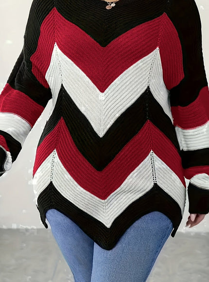 KissICON Mixed Color 2 / UK 16 Elegant Striped Asymmetrical Hem Sweater for Women -