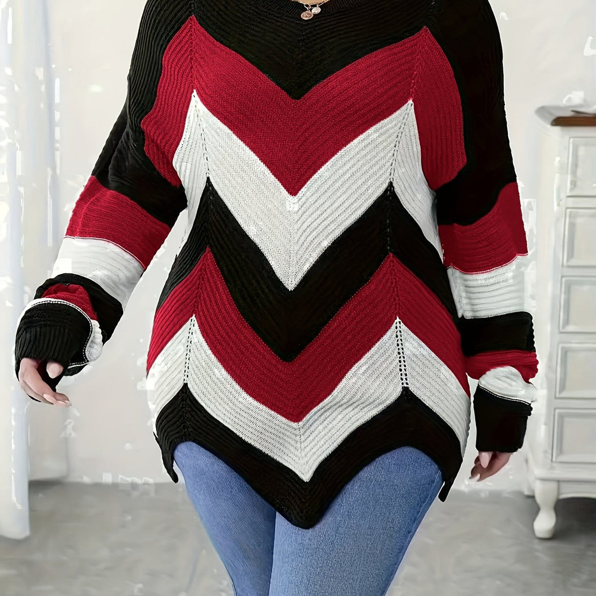KissICON Mixed Color 2 / UK 16 Elegant Striped Asymmetrical Hem Sweater for Women -