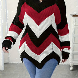 KissICON Mixed Color 2 / UK 16 Elegant Striped Asymmetrical Hem Sweater for Women -