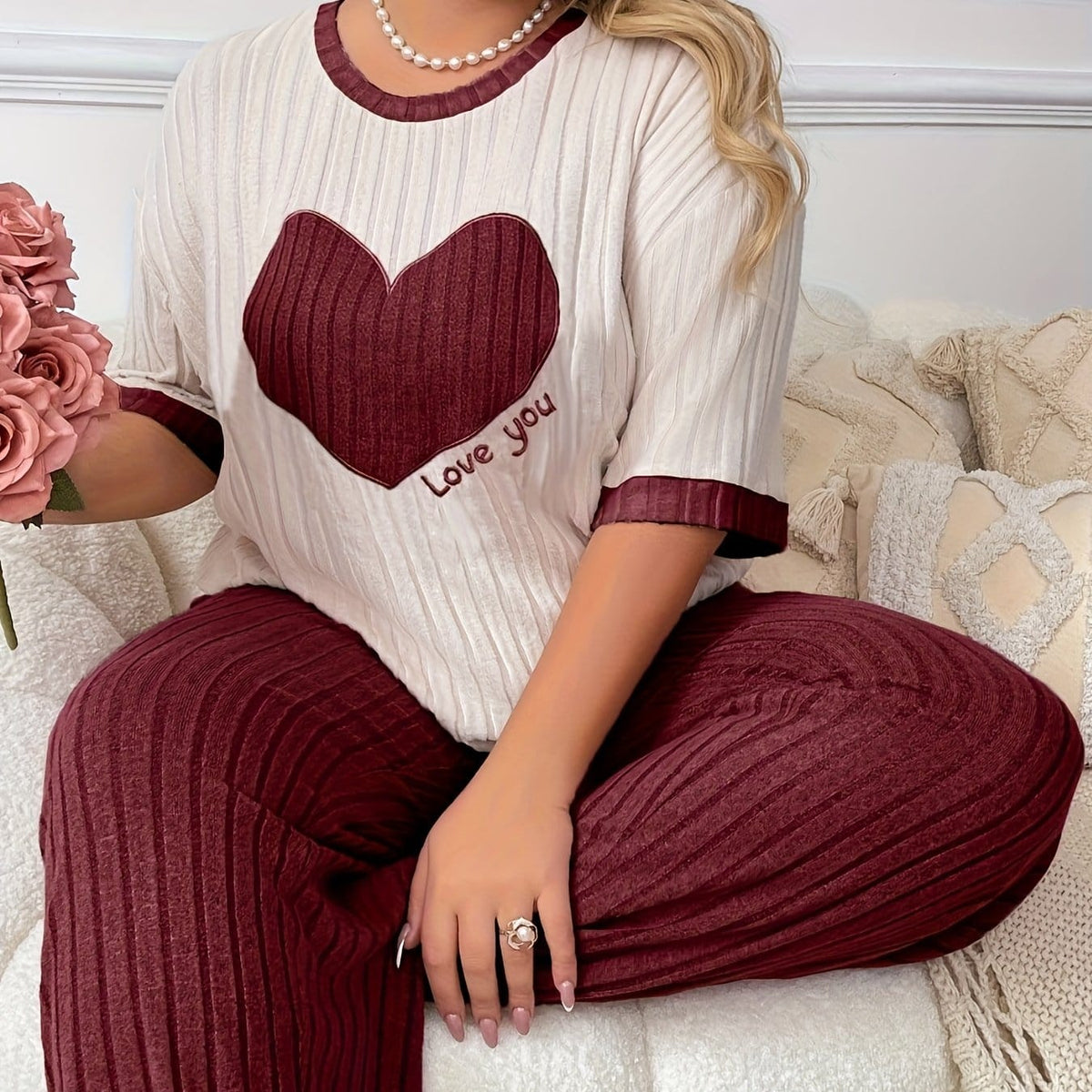 jkthpu-45 Mixed Color 2 / UK 18 Plus Size Heart Embroidery Slim Fit Short Sleeve