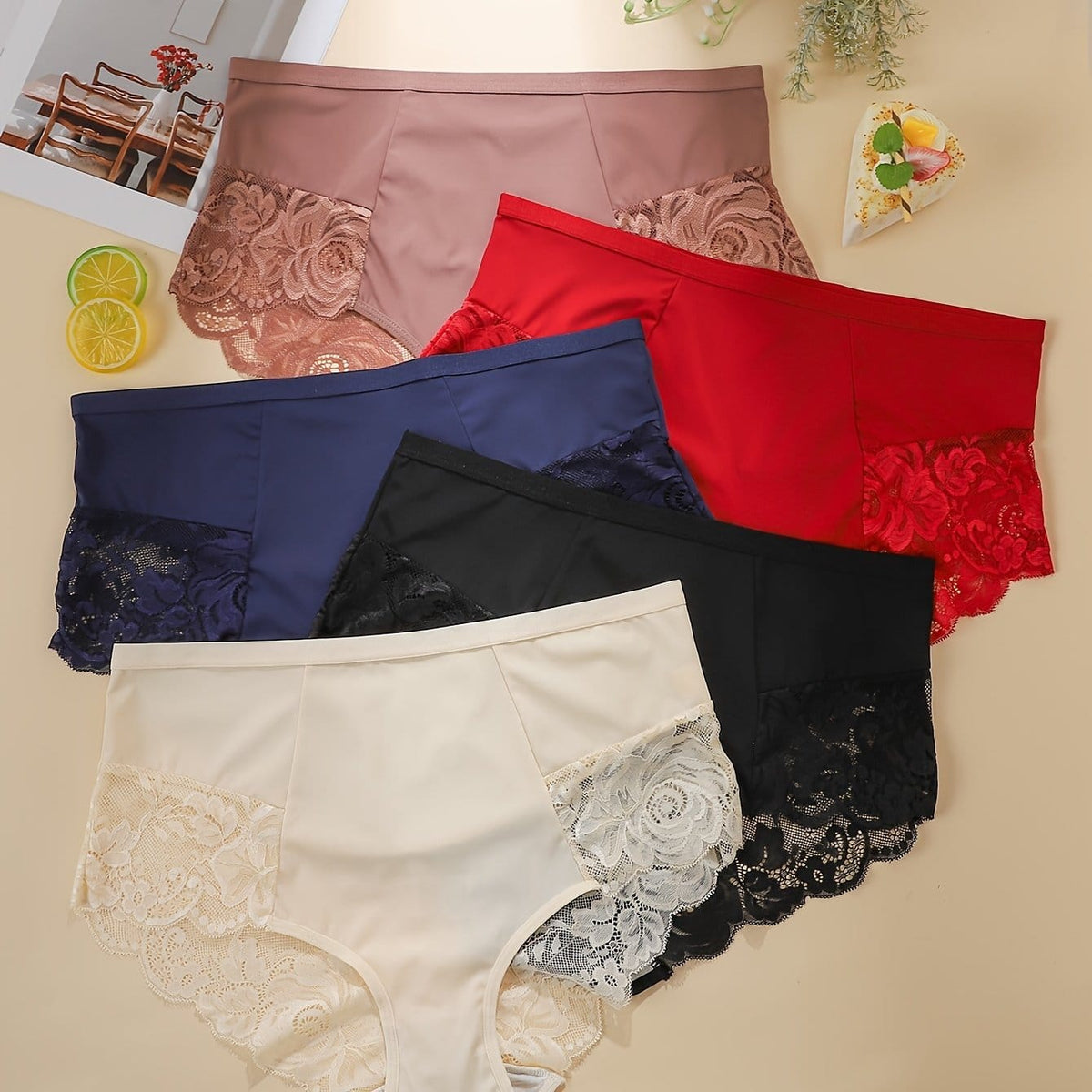 KissICON Mixed Color 2 / UK 24 5pack Lace Trim Full Coverage Thin