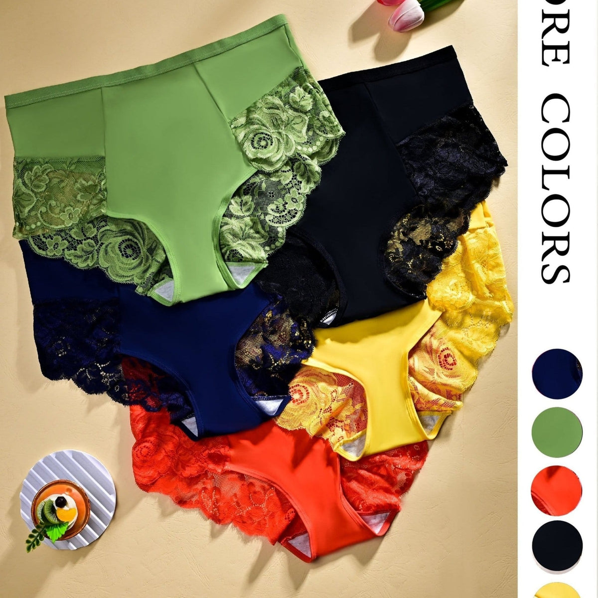 KissICON Mixed Color 3 / UK 24 5pack Lace Trim Full Coverage Thin