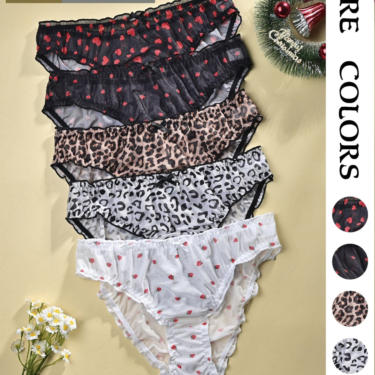 KissICON Mixed Color 3 / UK 24 Elegant Floral Curve Fullcoverage Panties