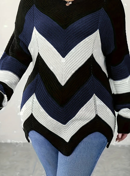 KissICON Mixed Color 4 / UK 16 Elegant Striped Asymmetrical Hem Sweater for Women -