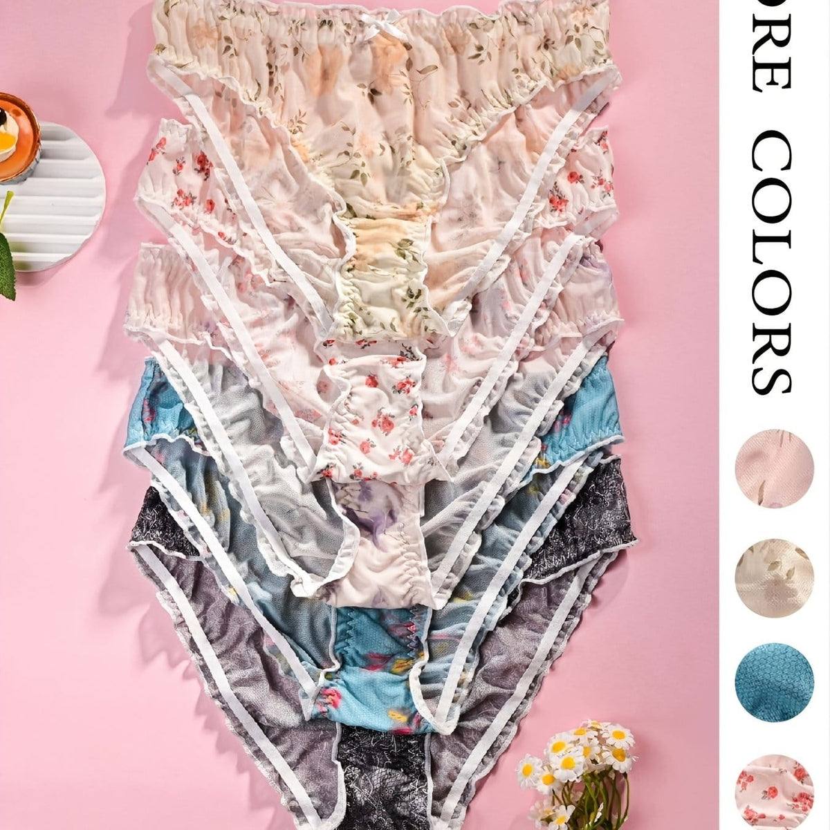 KissICON Mixed Color 4 / UK 18 Elegant Floral Curve Fullcoverage Panties