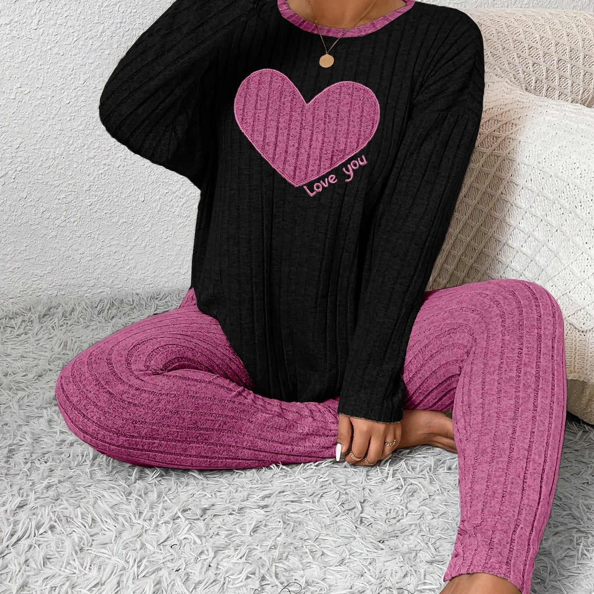 jkthpu-45 Mixed Color 7 / UK 18 2pcs Plus Size Women's Pajama Sets - Heart