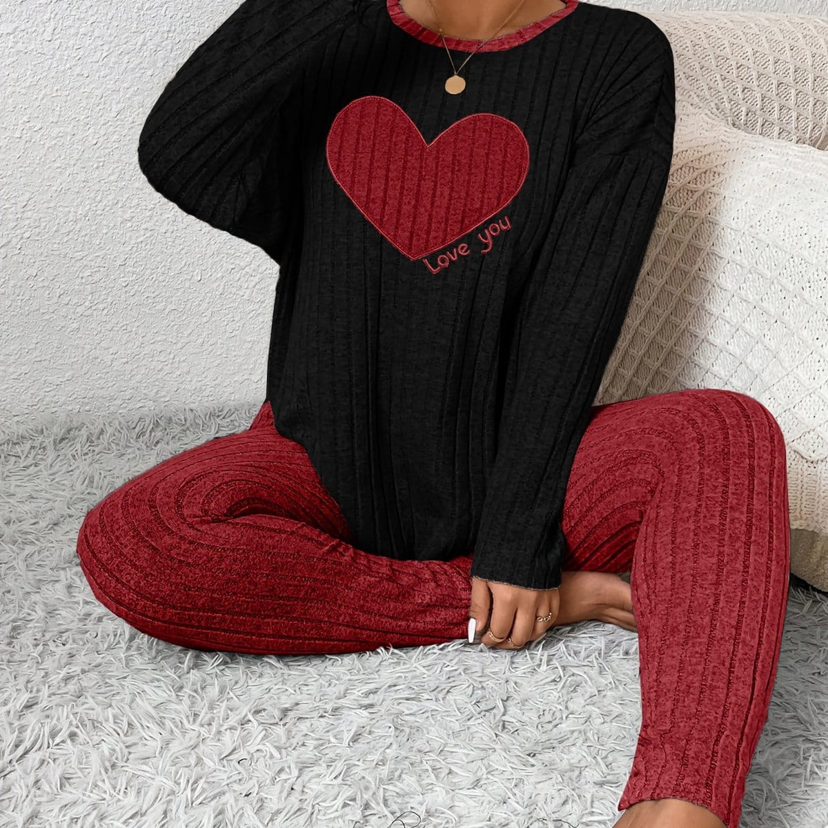 jkthpu-45 Mixed Color 9 / UK 18 2pcs Plus Size Women's Pajama Sets - Heart