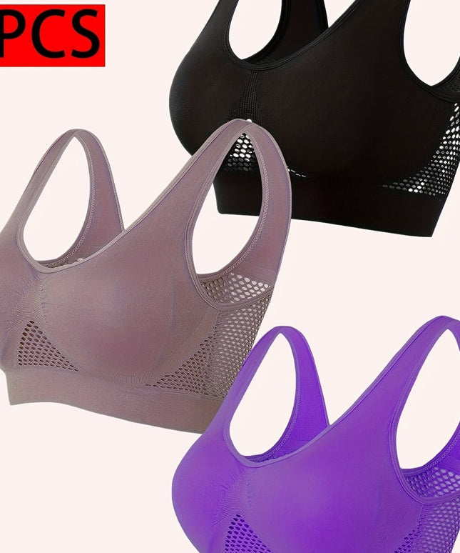 KissICON Mixed Color B / 1XL Comfy Mesh Wireless Bras – 3 Unpadded