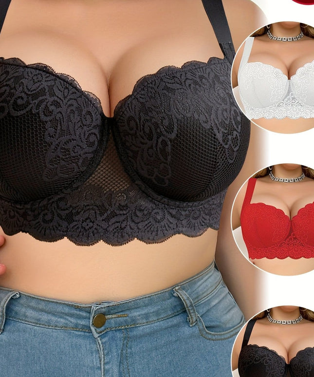 KissICON Mixed Color / EU 85C Contrast Lace Underwear Women's Curve Push-up Bra
