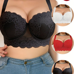 KissICON Mixed Color / EU 85C Contrast Lace Underwear Women's Curve Push-up Bra