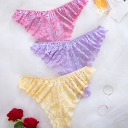 KissICON Mixed Color / UK 16 Curve Lace Thong Briefs – Comfy 3pack