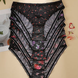 KissICON Mixed Color / UK 16 Elegant Floral Curve Fullcoverage Panties