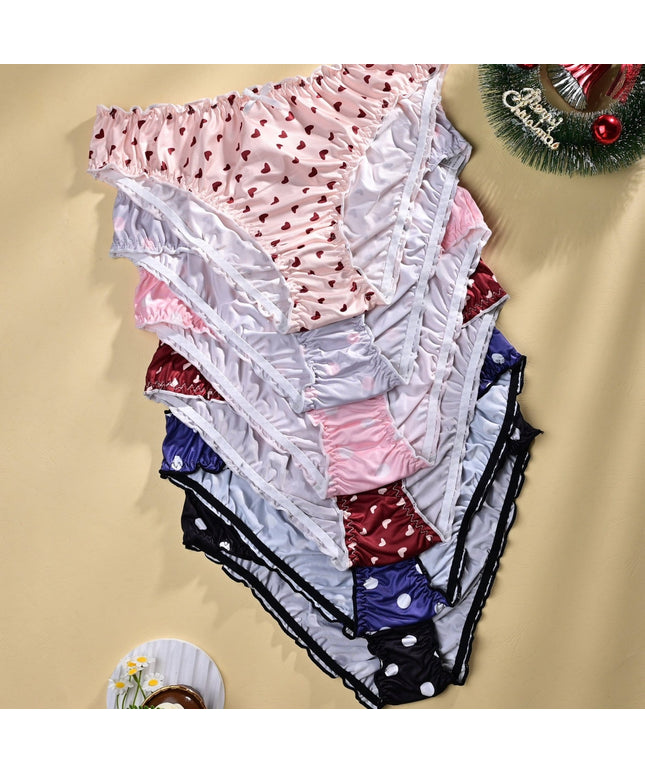 KissICON Mixed Color / UK 16 Ruffled Heart Lightweight Dot Panties 6pack