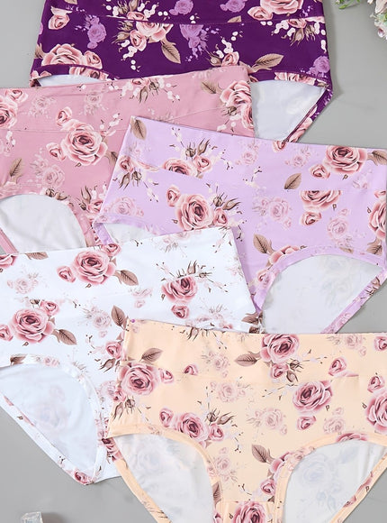 KissICON Mixed-color / UK 18 5 Rose Print Comfy Underwear Set
