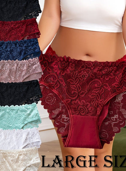 KissICON Mixed Color / UK 18 8pc Floral Lace Curve Briefs – Soft Elegant Underwear