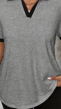 jkthpu-45 Mixed Color / UK 18 Chic Plus Size Short Sleeve Top for Women