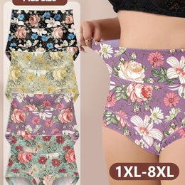 KissICON Mixed Color / UK 18 Curve Floral Print Briefs – Soft Stretchy Elegant