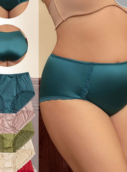 KissICON Mixed Color / UK 18 Elegant 5pack Satin Highwaist Panties Lace