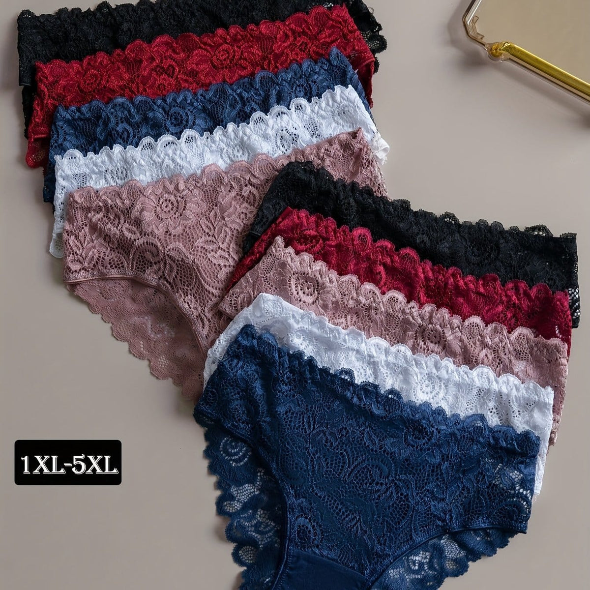 KissICON Mixed-color / UK 18 Elegant Curve Lace Full Coverage Briefs – 10pack
