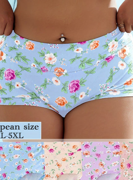 KissICON Mixed Color / UK 18 Elegant Floral Print Fullcoverage Highwaisted Underwear