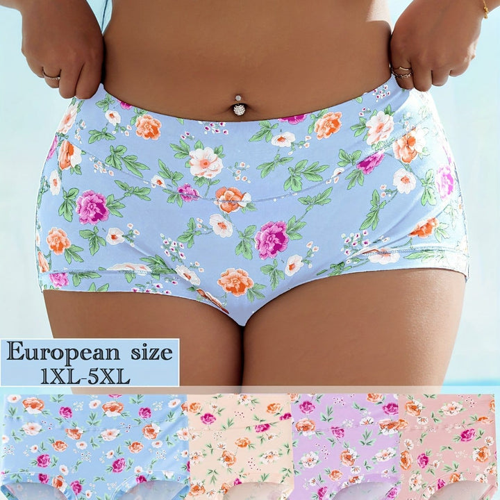Elegant Floral Print Fullcoverage Highwaisted Underwear