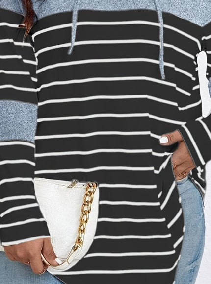 jkthpu-45 Mixed Color / UK 18 Plus Size Casual Striped Hooded Sweatshirt Relaxed Fit