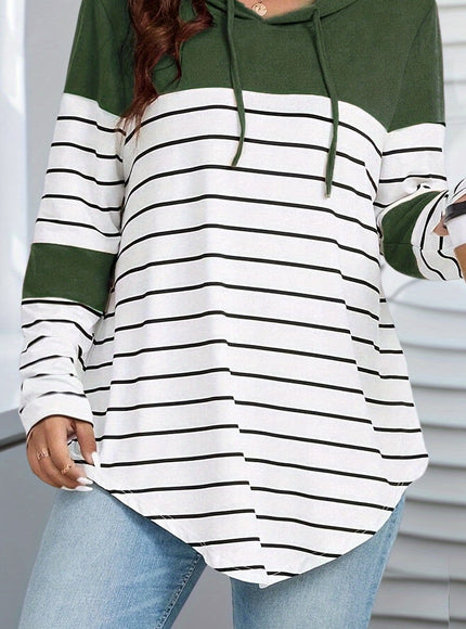 jkthpu-45 Mixed Color / UK 18 Plus Size Stripe Print Hanky Hem Hoodie, Casual